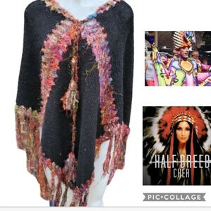 Boho Fringed black cape‎ OS